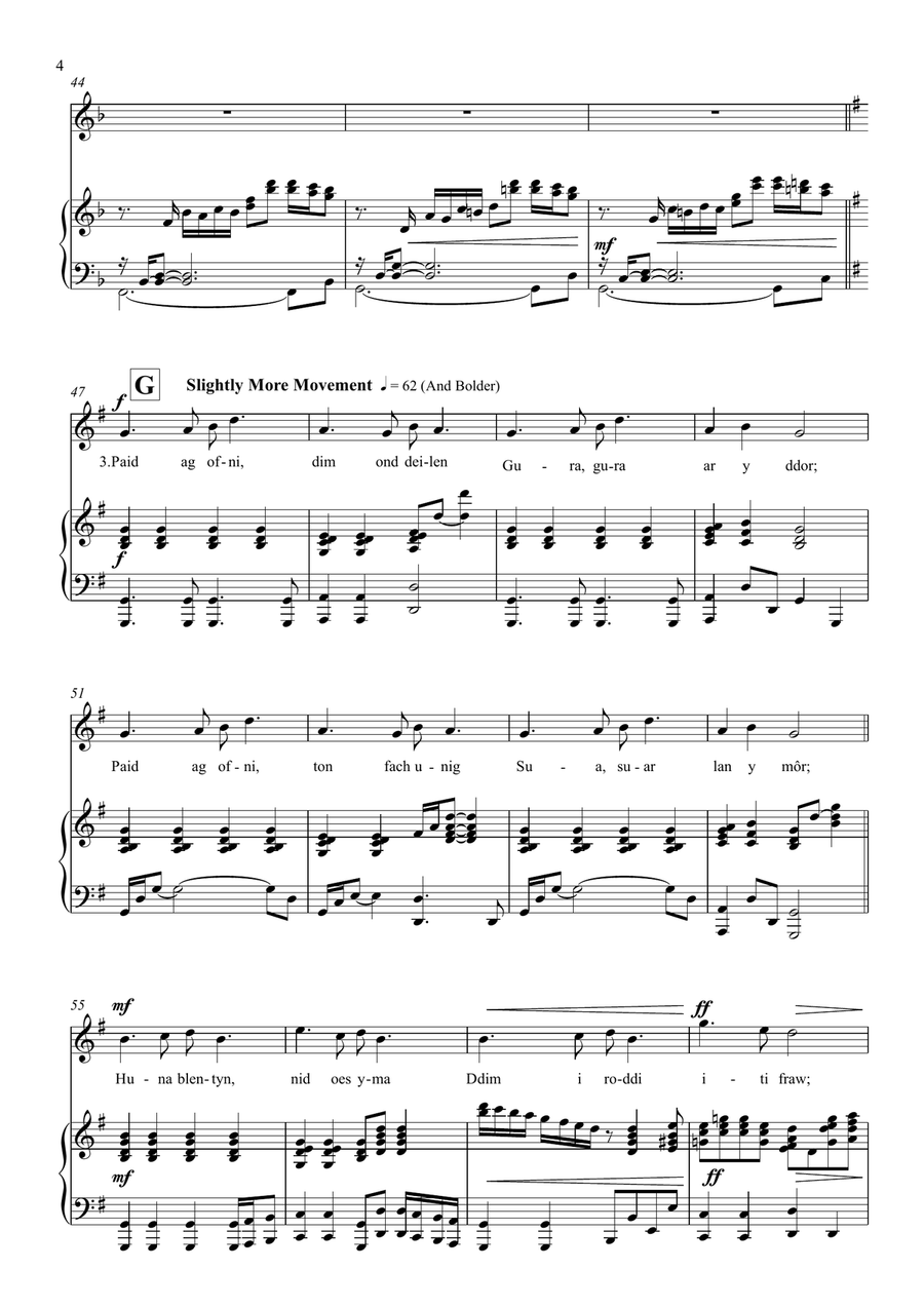 Suo-Gan Female Vocal Solo with Piano. Welsh Traditional Lullaby. Piano, Vocal scores gallery preview page 4
