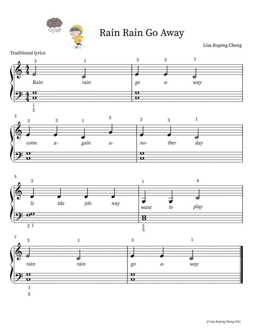 Rain Rain Go Away (Beginner to level 1) Piano Solo scores gallery preview page 1