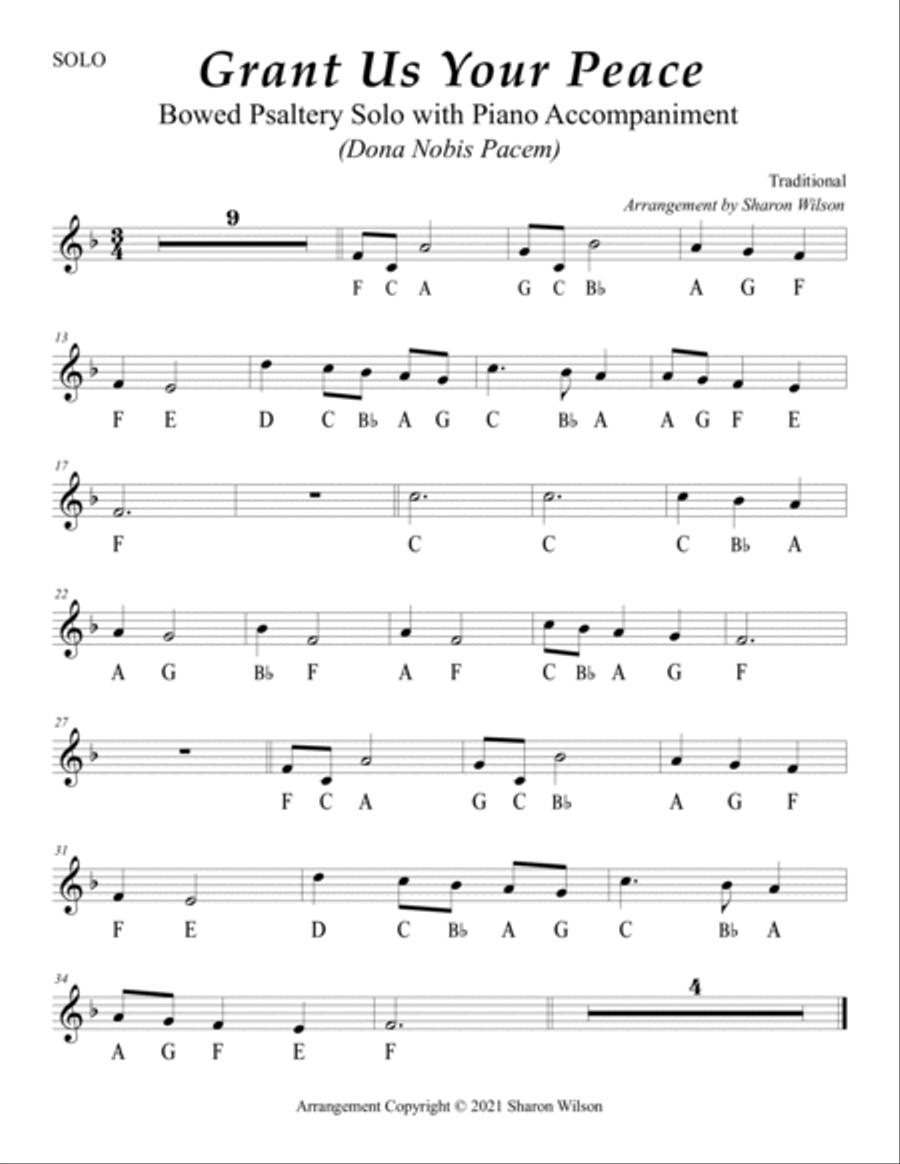 Grant Us Your Peace (Easy Bowed Psaltery Solo with Piano Accompaniment) Zither scores gallery preview page 3