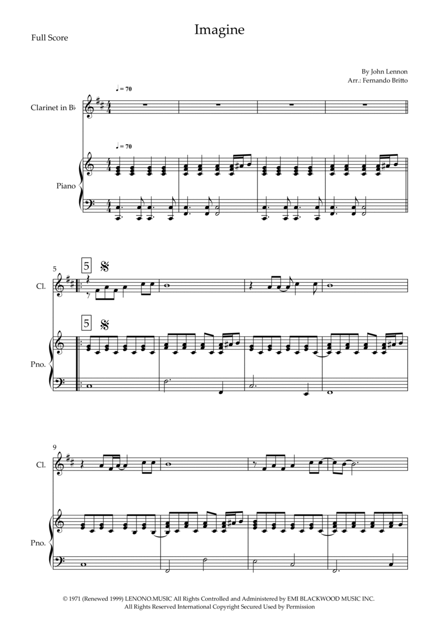 Imagine Clarinet Solo scores gallery preview page 1
