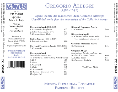 Allegri: Unpublished Works From the Manuscripts of the Collection Altemps