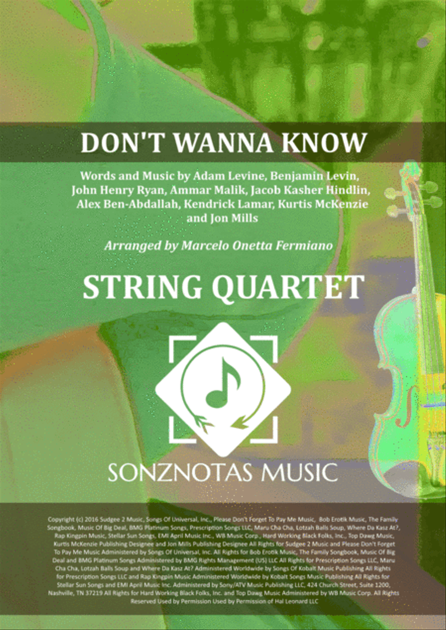 Don't Wanna Know Don't Wanna Know String Quartet scores gallery preview page 1
