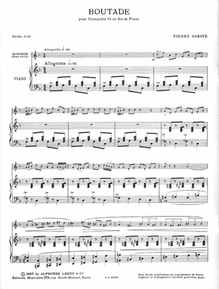 Boutade, For Trumpet And Piano