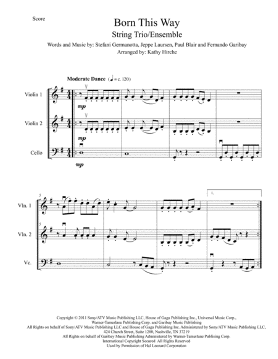 Born This Way String Trio scores gallery preview page 2