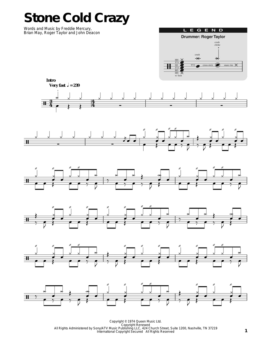 Stone Cold Crazy Drum Set scores gallery preview page 1