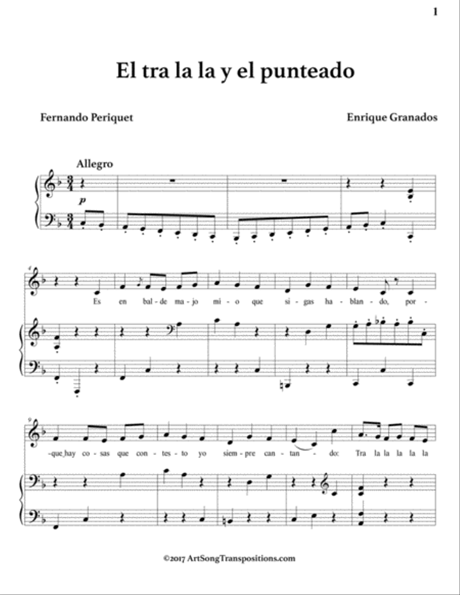 GRANADOS: El tra la la y el punteado (transposed to F major) Voice scores gallery preview page 2