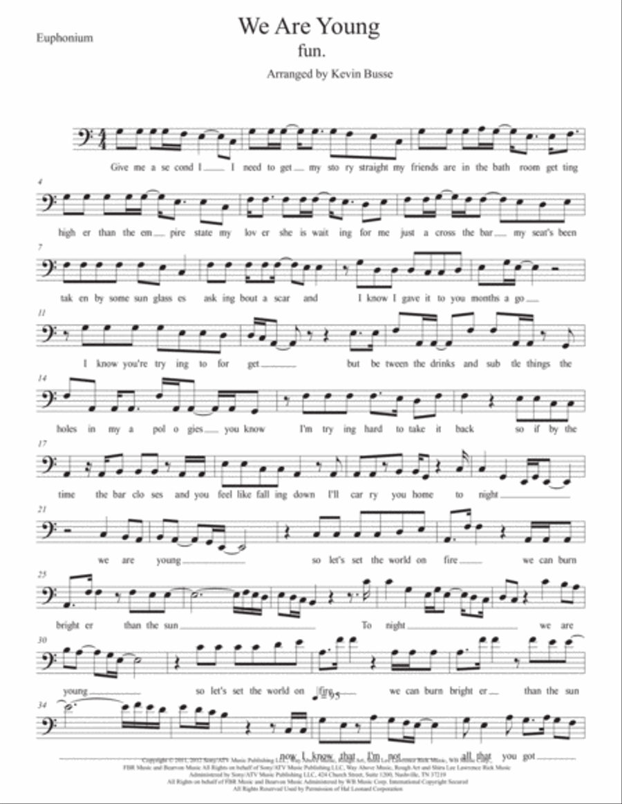 We Are Young We Are Young Euphonium scores gallery preview page 1