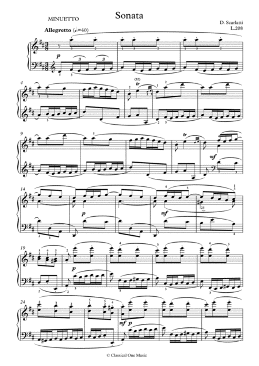Scarlatti-Sonata in D-Major L.208 K.397(piano) Piano Solo scores gallery preview page 2