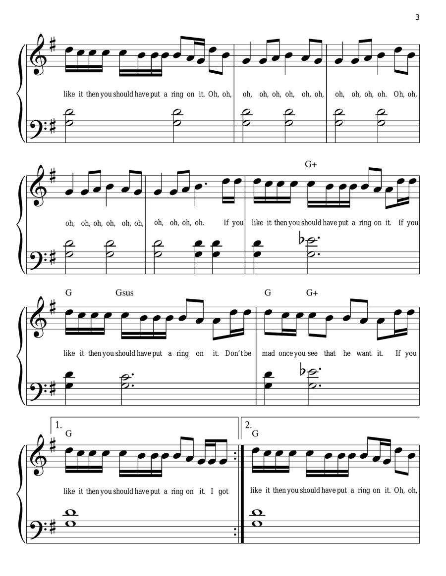 Single Ladies (Put A Ring On It) Easy Piano scores gallery preview page 3