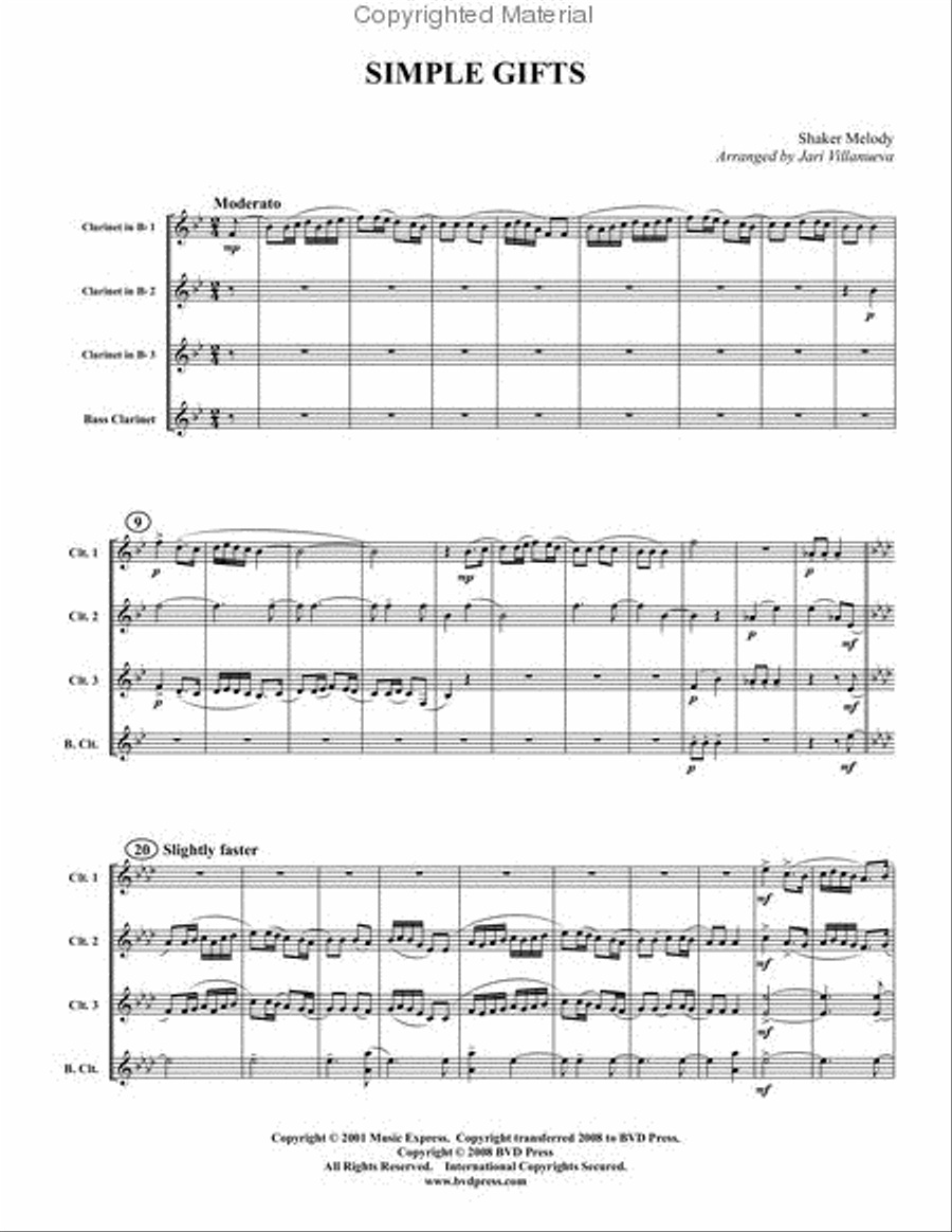 Simple Gifts Simple Gifts Clarinet Quartet scores gallery preview page 2