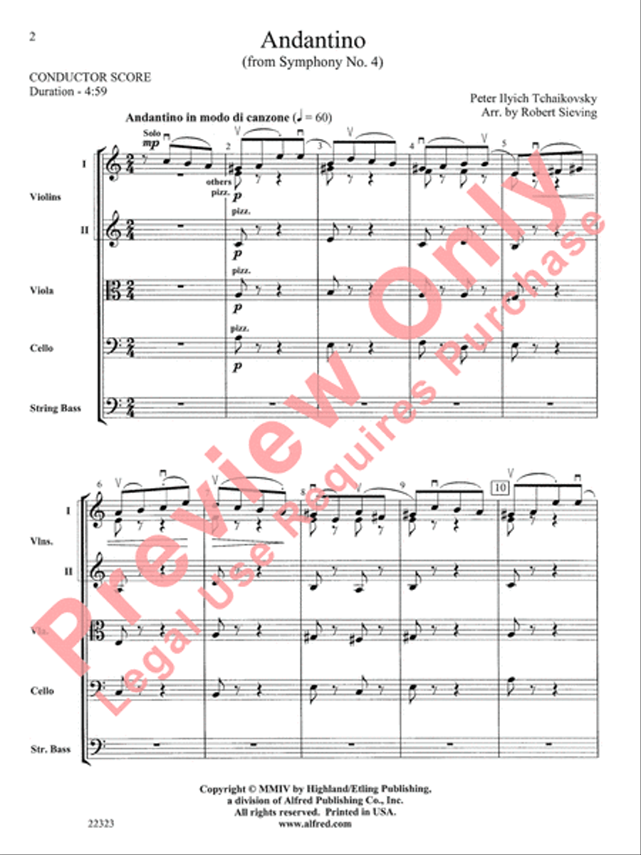 Andantino (from Symphony No. 4) String Orchestra scores gallery preview page 3