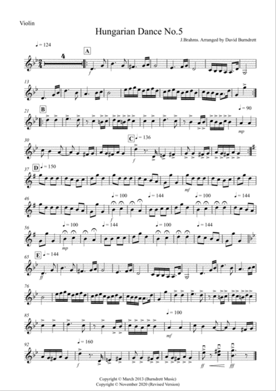 Hungarian Dance No.5 for Violin and Double Bass String Duet scores gallery preview page 3