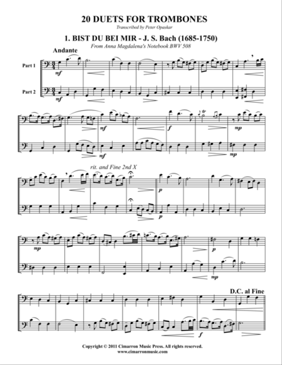 20 Trombone Duets Trombone Duet scores gallery preview page 1