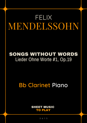 Songs Without Words No.1, Op.19 - Bb Clarinet and Piano (Full Score and Parts)