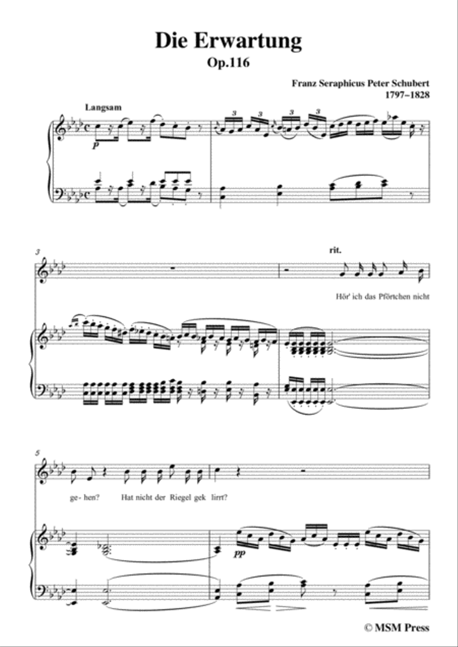 Schubert-Die Erwartung,Op.116,in A flat Major,for Voice&Piano Voice scores gallery preview page 3