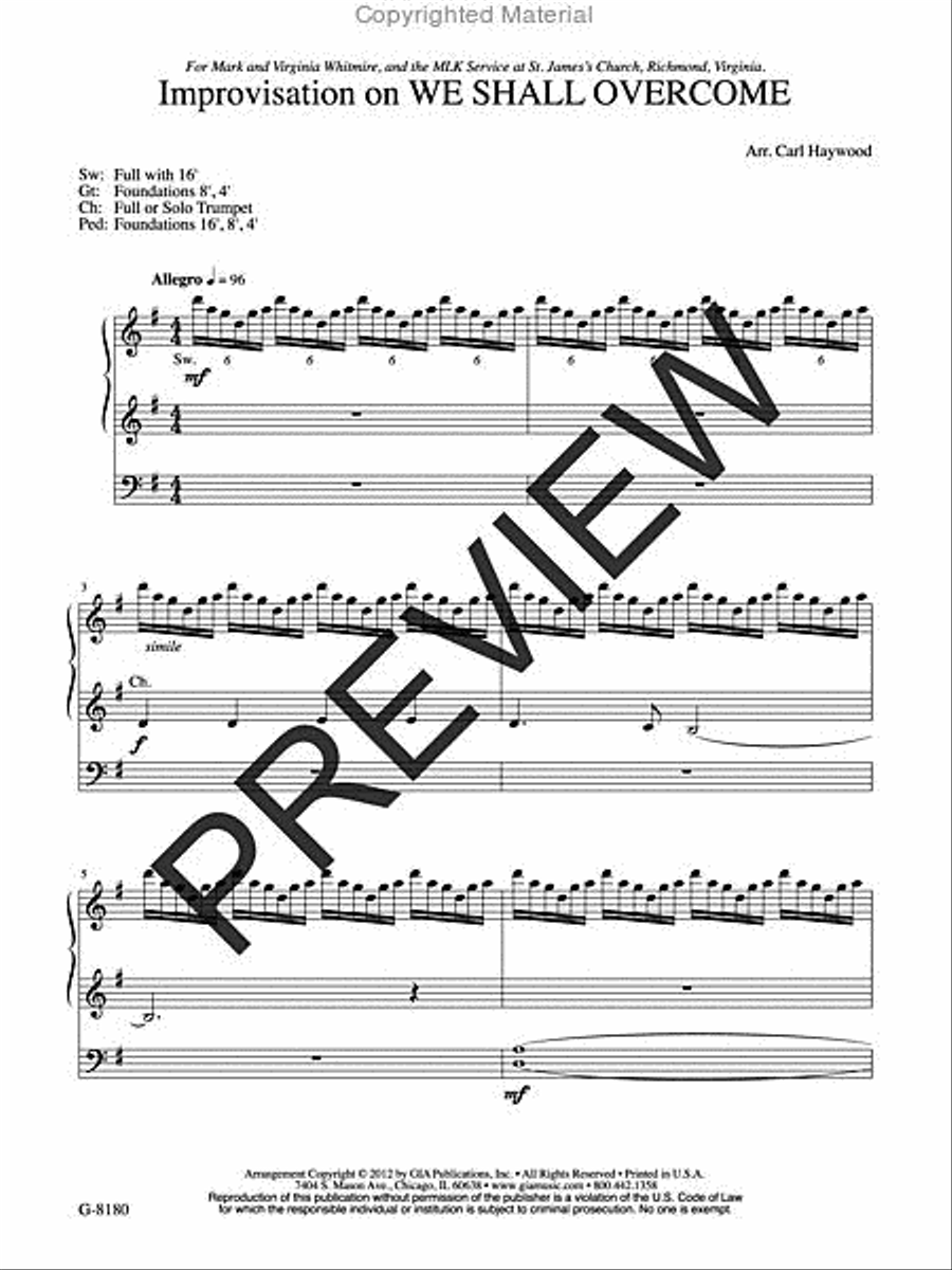 Improvisation on WE SHALL OVERCOME Organ scores gallery preview page 2