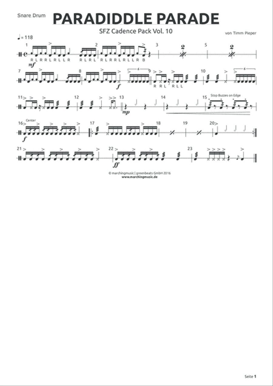 PARADIDDLE PARADE Street Cadence Drum Set scores gallery preview page 3