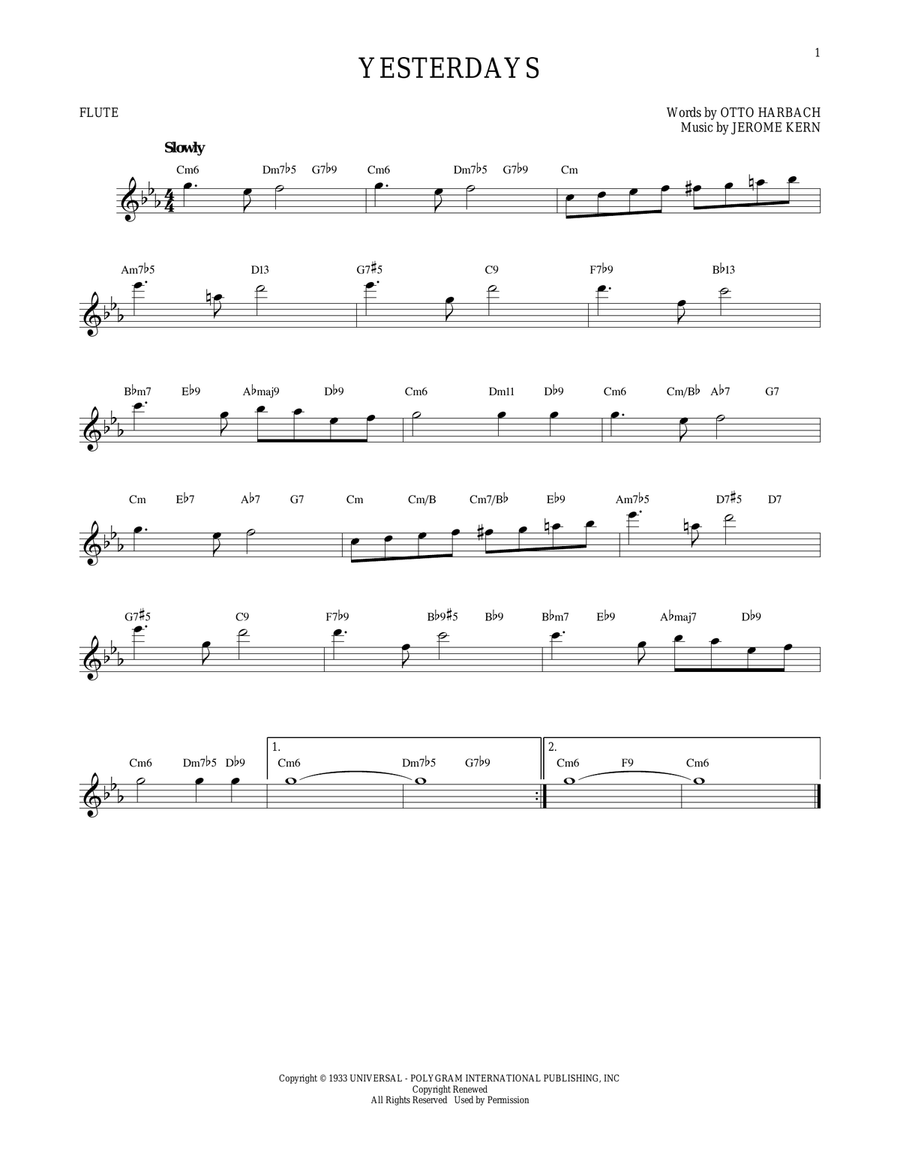 Yesterdays Yesterdays Flute Solo scores gallery preview page 1