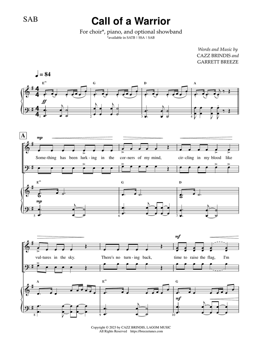 Call of a Warrior (SAB) 3-Part scores gallery preview page 2