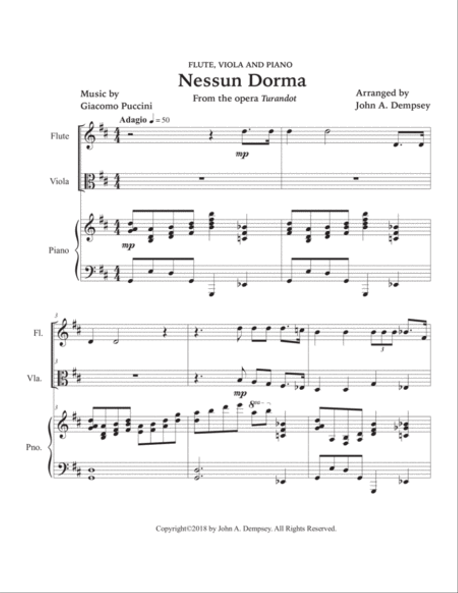 Nessun Dorma (Trio for Flute, Viola and Piano) Flute scores gallery preview page 5