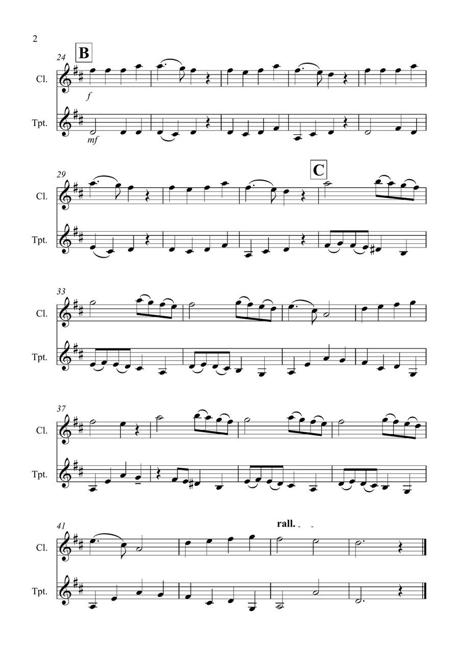Angels We Have Heard on High for Clarinet and Trumpet Duet B-Flat Clarinet scores gallery preview page 2