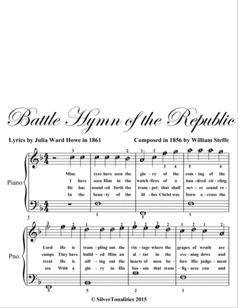 Battle Hymn of the Republic Easiest Piano Sheet Music Easy Piano scores gallery preview page 2