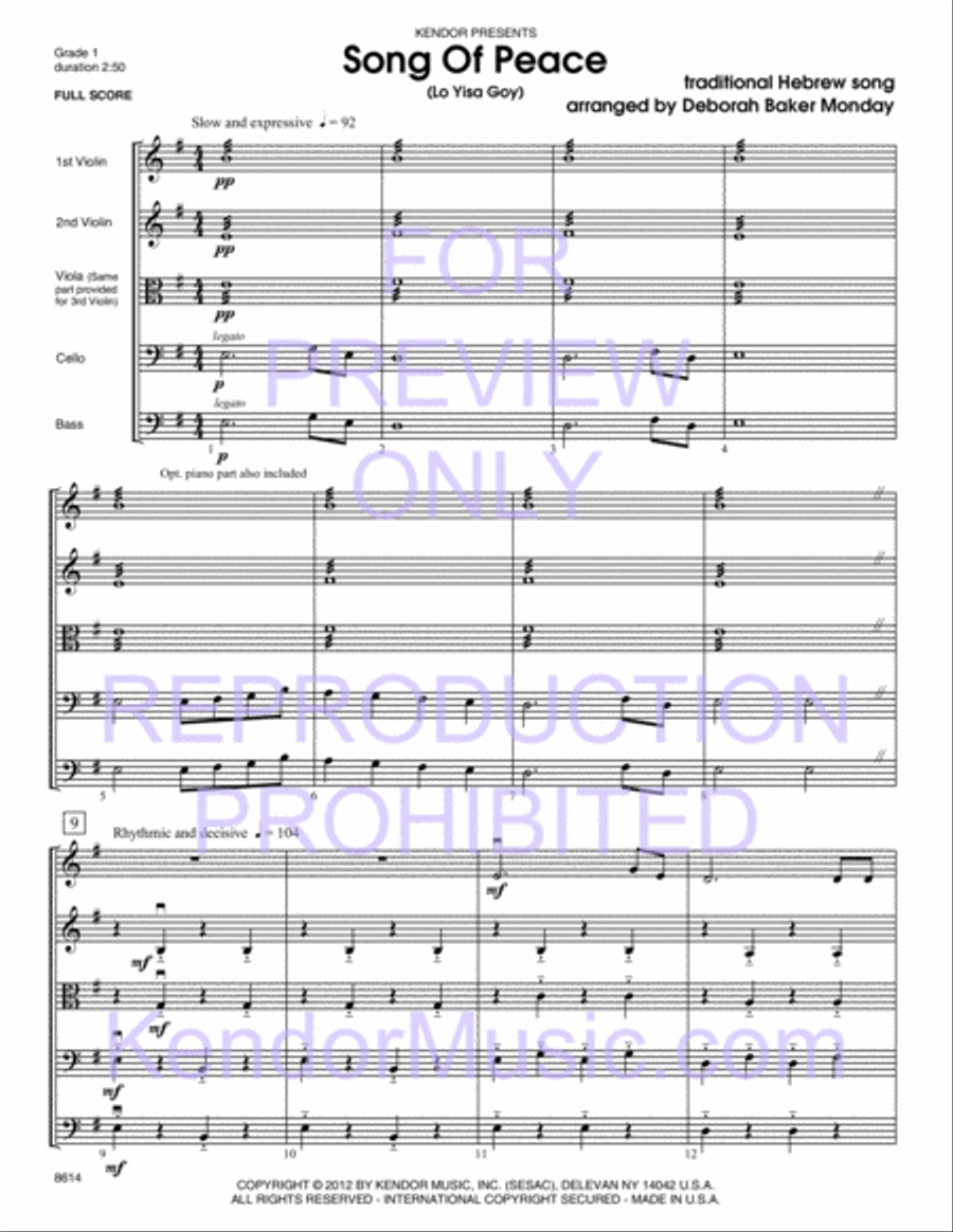 Song Of Peace (Lo Yisa Goy) (Full Score) String Orchestra scores gallery preview page 2