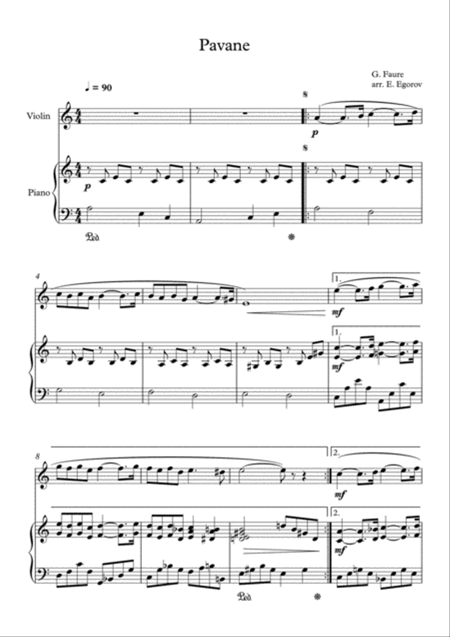 Pavane, Gabriel Faure, For Violin & Piano Violin Solo scores gallery preview page 1