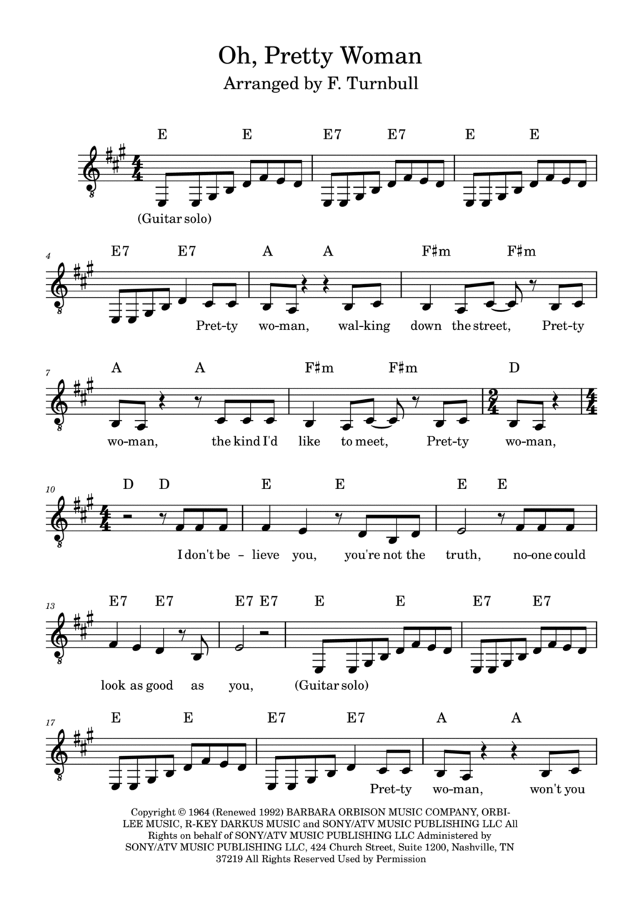 Oh, Pretty Woman Oh, Pretty Woman Piano, Vocal, Guitar scores gallery preview page 1