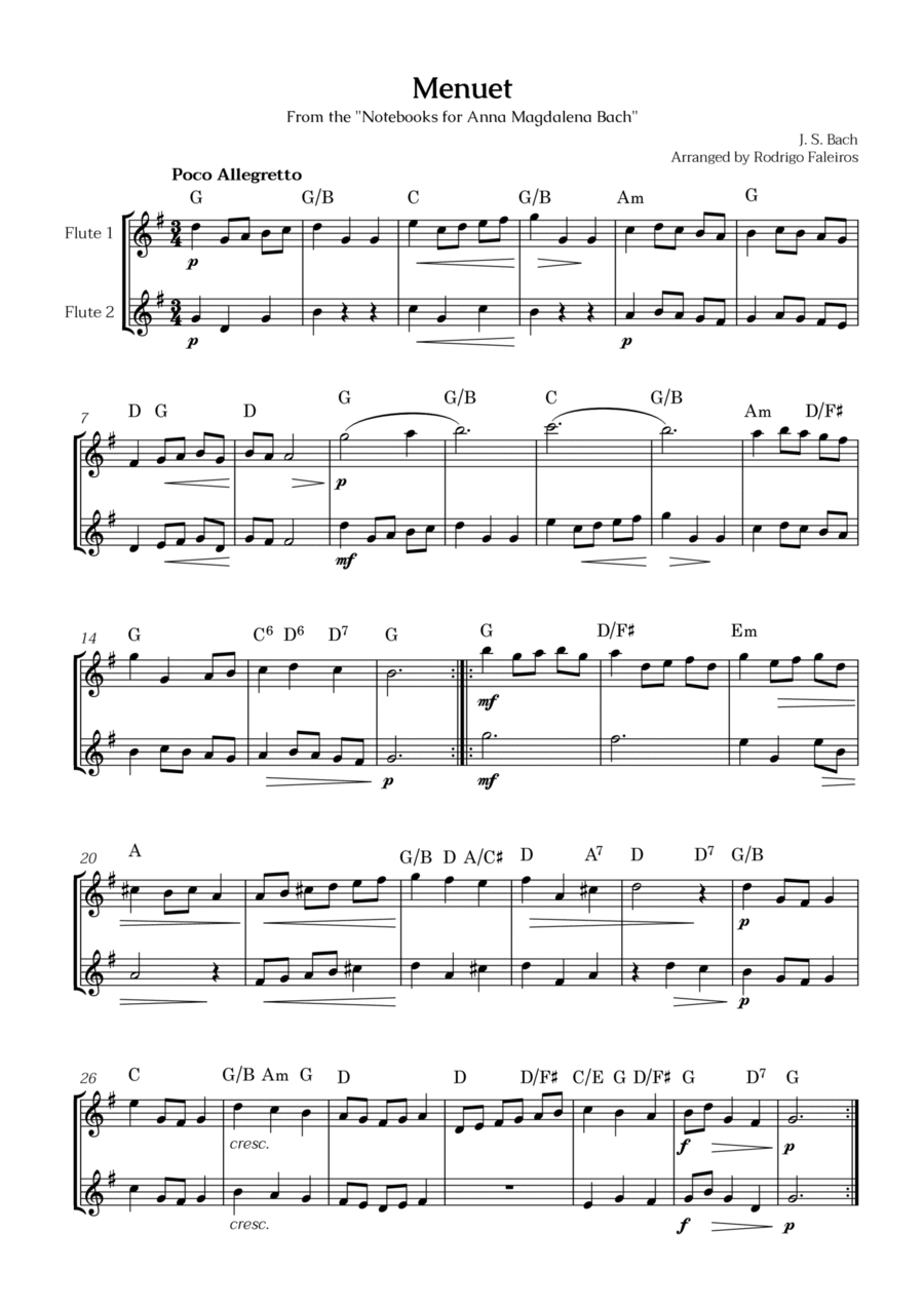 Book cover for Menuet (for 2 flutes) - from the notebooks for Anna Magdalena