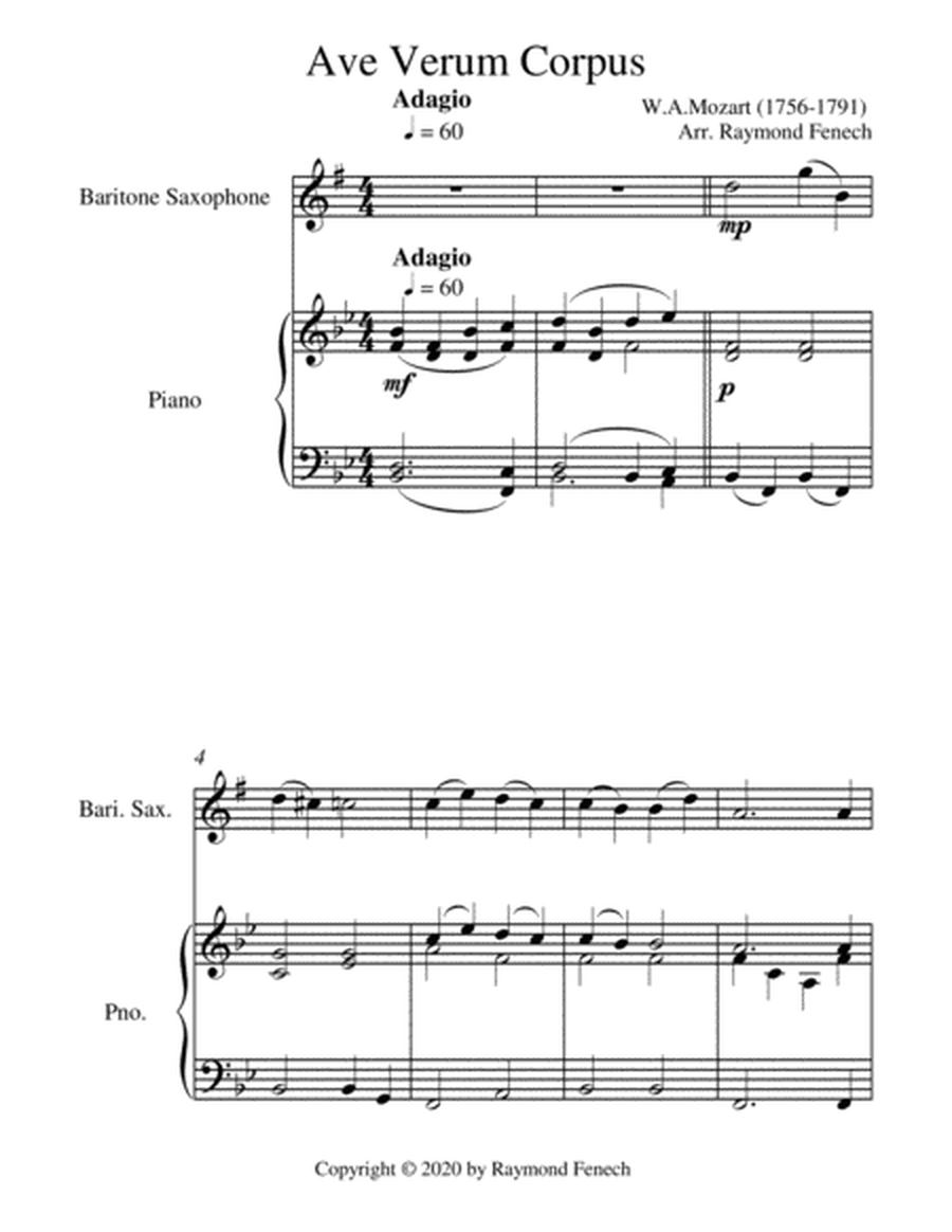 Ave Verum Corpus - Baritone Sax and Piano - Intermediate level image number null