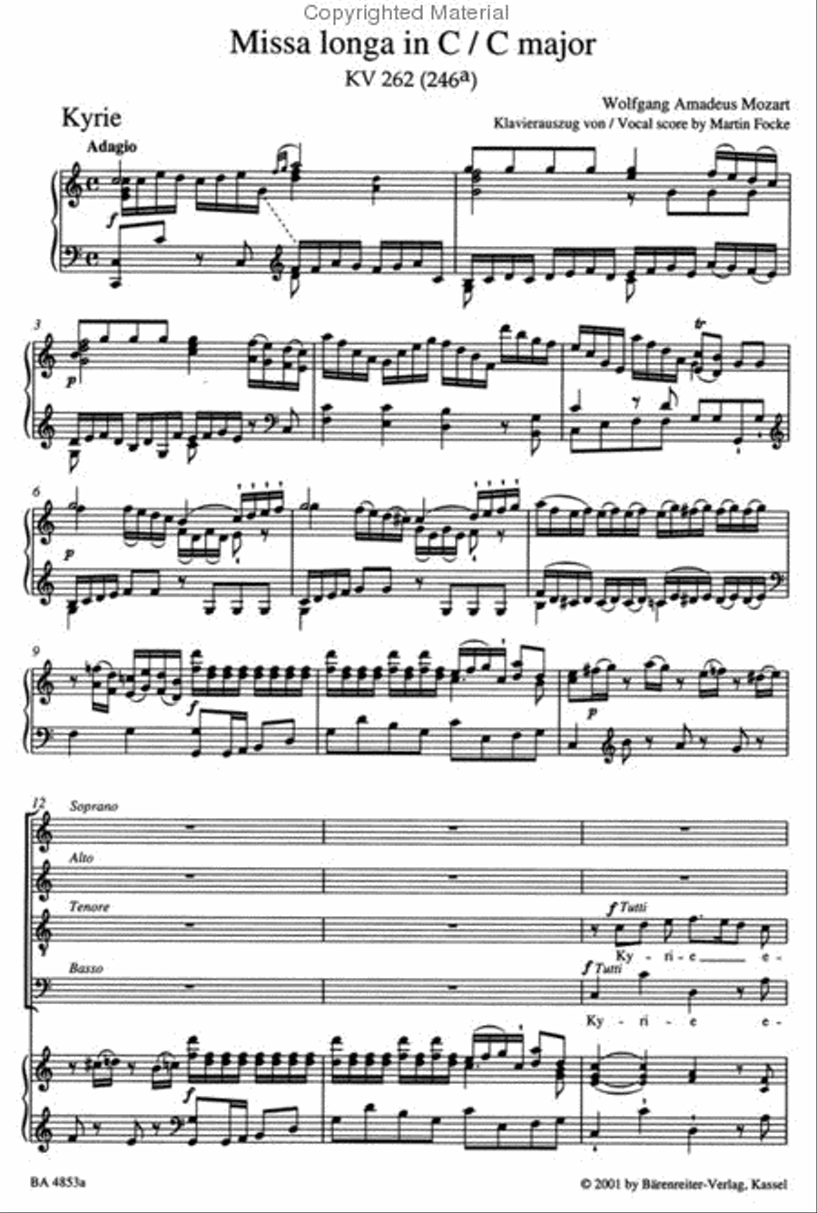 Missa longa C major, KV 262 (246a) 4-Part scores gallery preview page 2