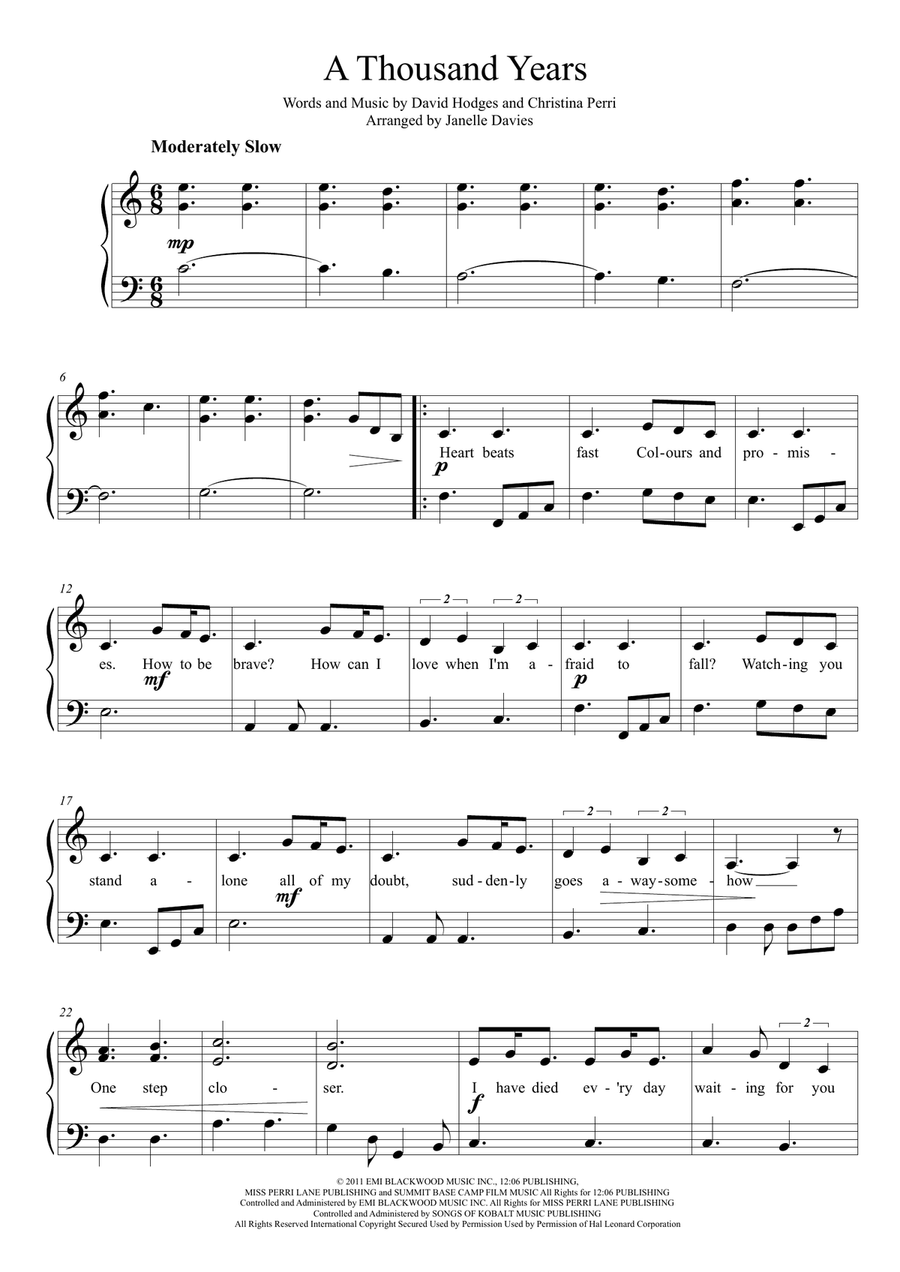 A Thousand Years Easy Piano scores gallery preview page 1
