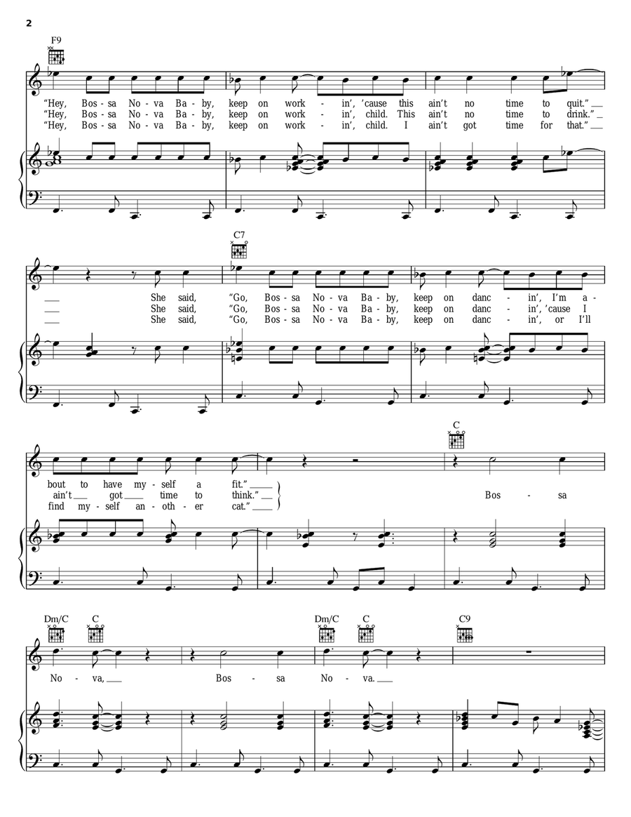 Bossa Nova Baby Piano, Vocal, Guitar scores gallery preview page 2