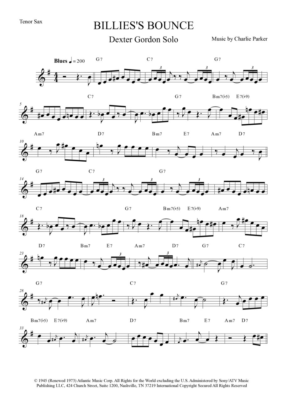 Billie's Bounce (bill's Bounce) Tenor Saxophone scores gallery preview page 1