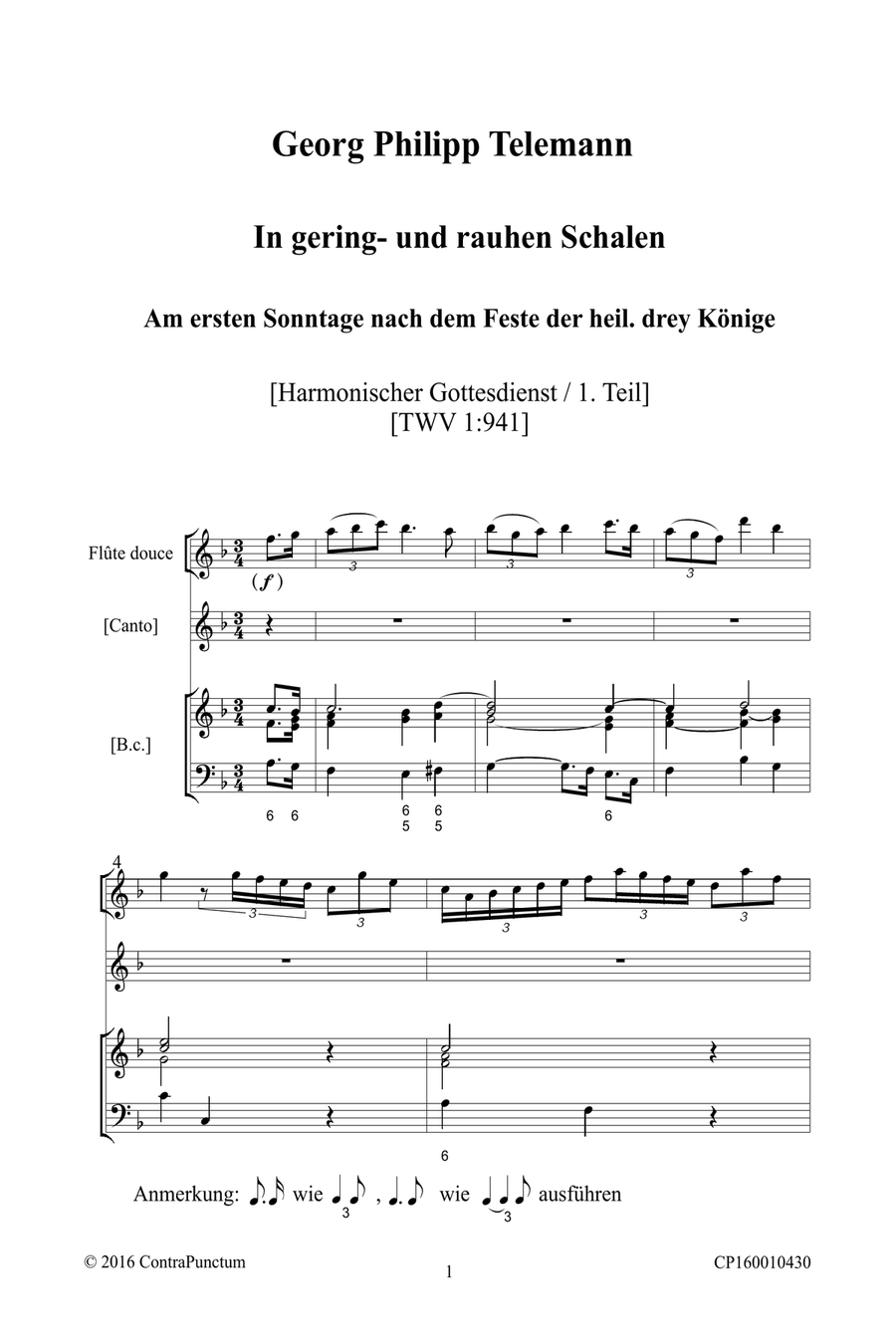 Harmonischer Gottesdienst TWV 1:941 In gering- und rauhen Schalen Recorder scores gallery preview page 5