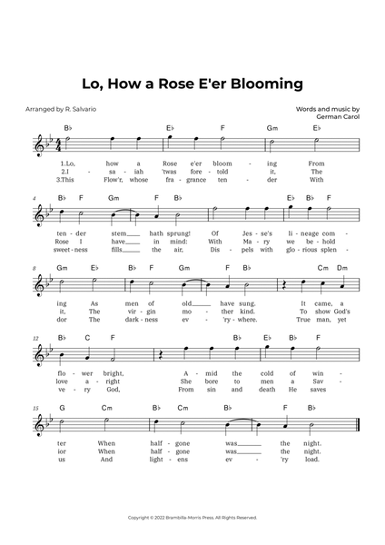 Lo, How a Rose E'er Blooming (Key of B-Flat Major)