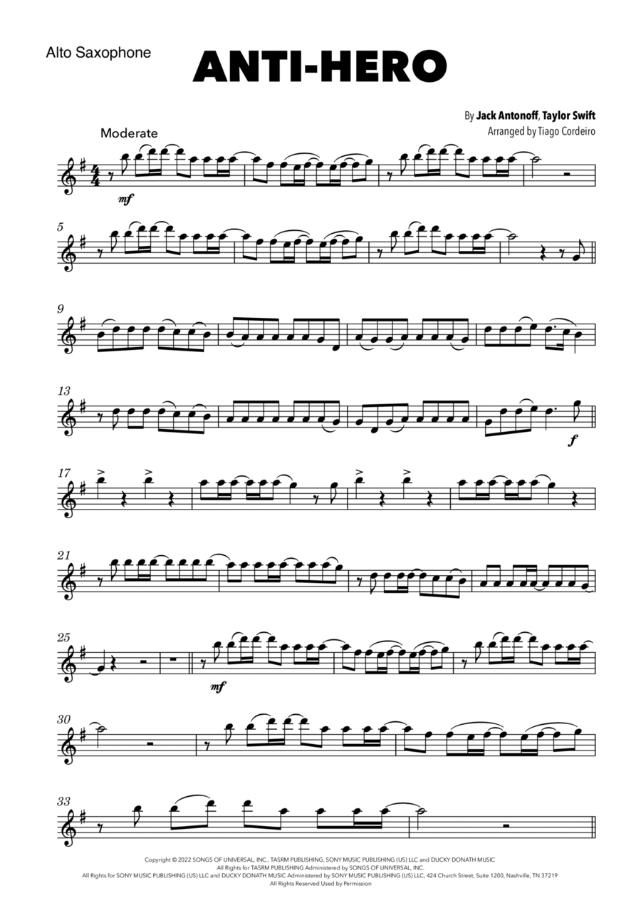 Anti-hero Alto Saxophone scores gallery preview page 1