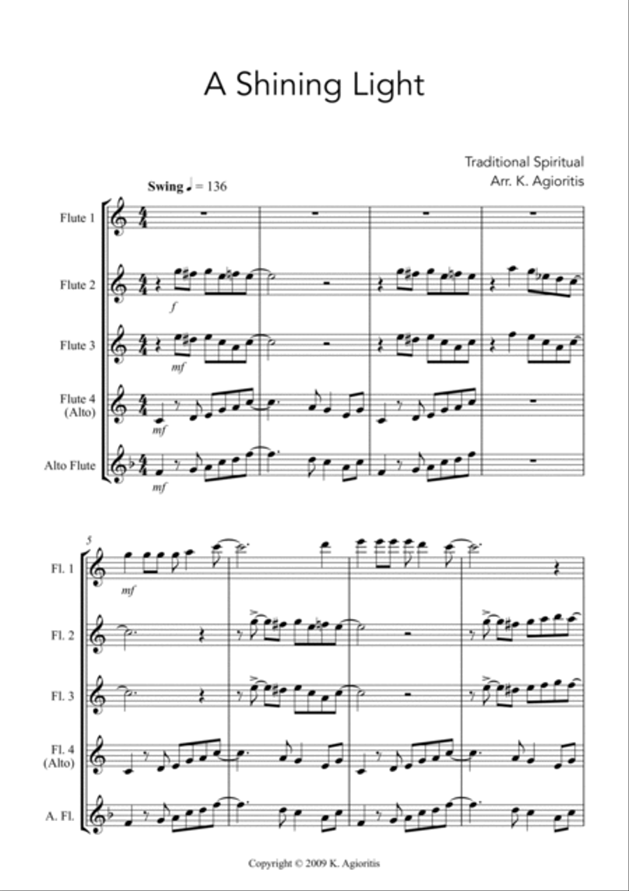 A Shining Light (This Little Light of Mine) - for Flute Quartet Flute Quartet scores gallery preview page 3