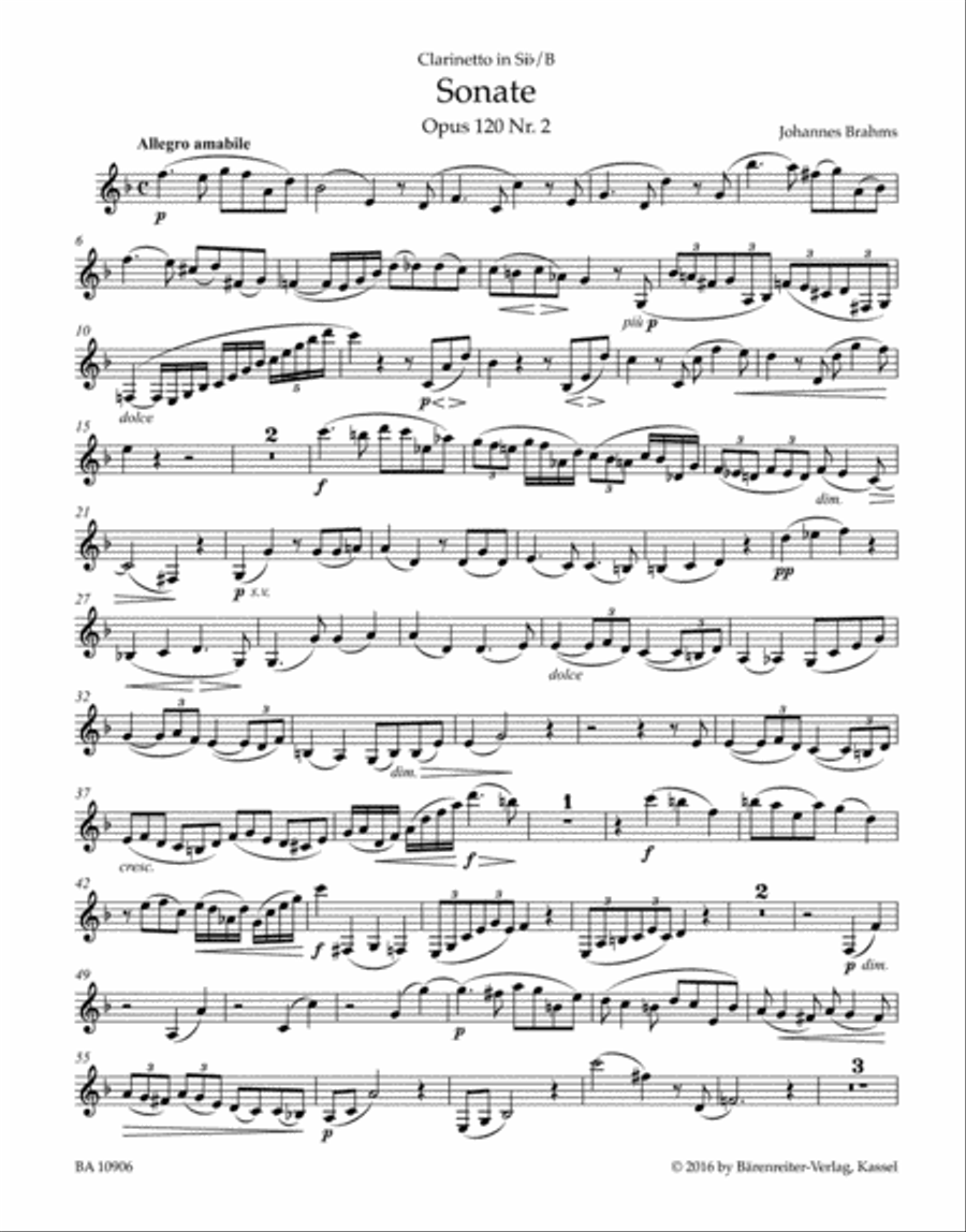 Sonatas in F minor and E-flat major for Clarinet and Piano, op. 120 Clarinet Solo scores gallery preview page 3