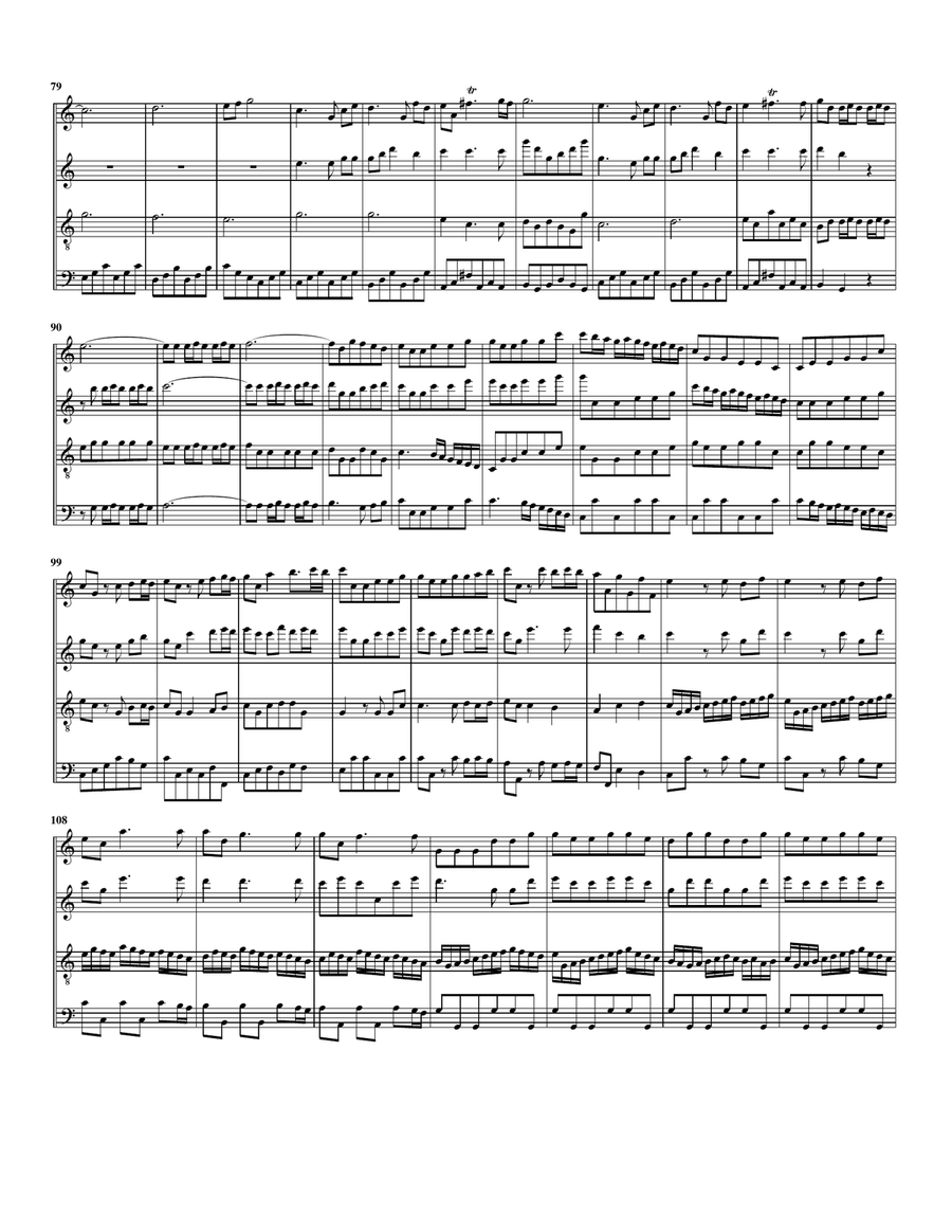 Overture to Music for the Royal fireworks (arrangement for 4 recorders) Recorder scores gallery preview page 3
