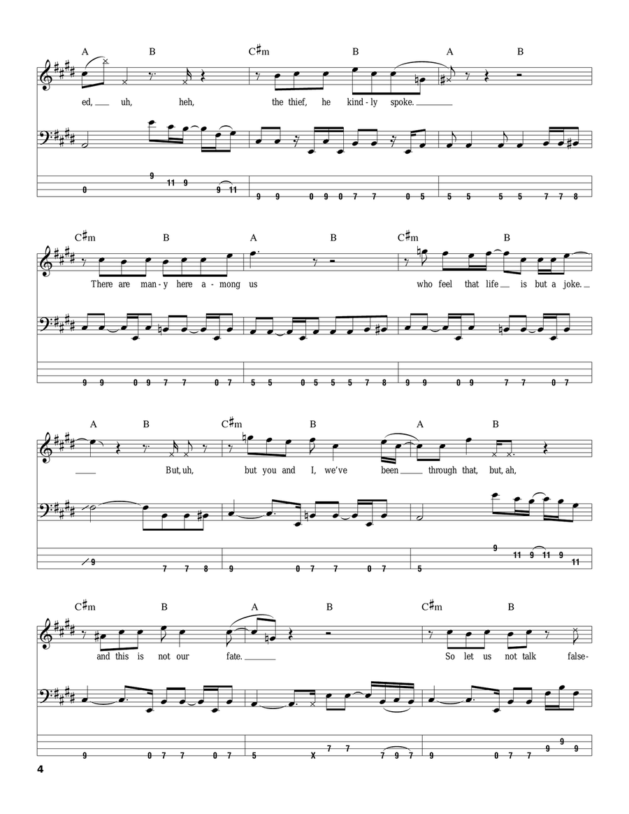 All Along The Watchtower Bass Guitar Tablature scores gallery preview page 4