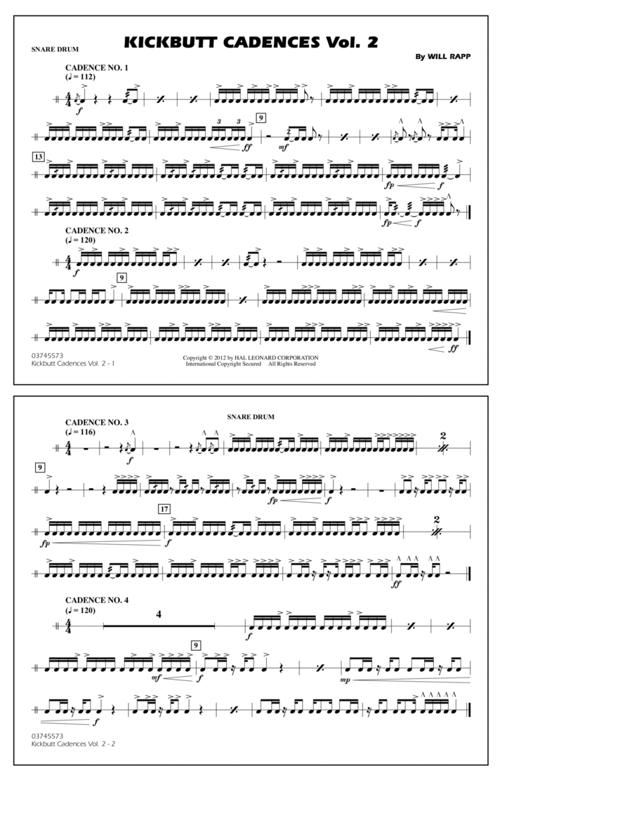 Kickbutt Cadences Vol. 2 - Snare Drum Marching Band scores gallery preview page 1