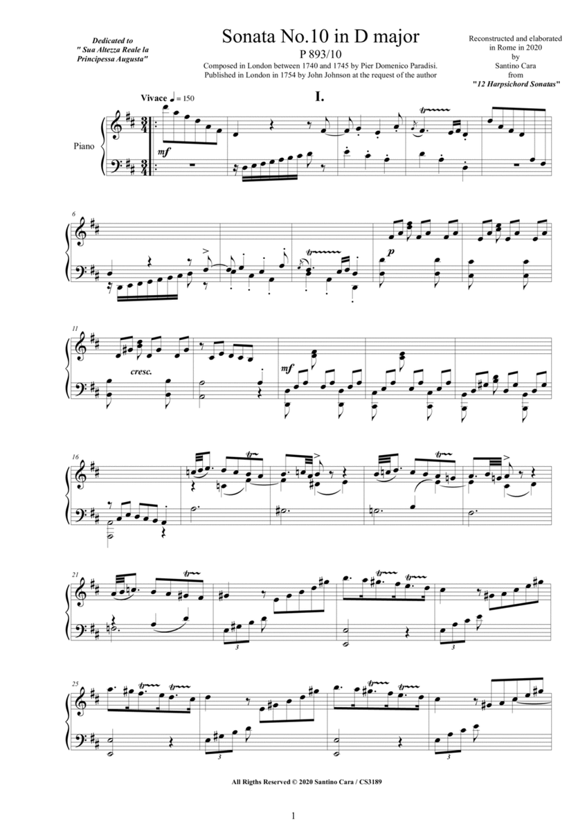 Paradisi - Piano Sonata No.10 in D major, P893-10 image number null
