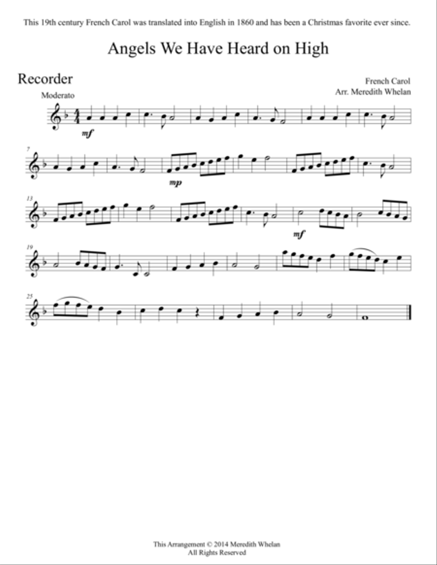 Christmas Duets for Recorder & Piano: Angels We Have Heard on High Woodwind Duet scores gallery preview page 1