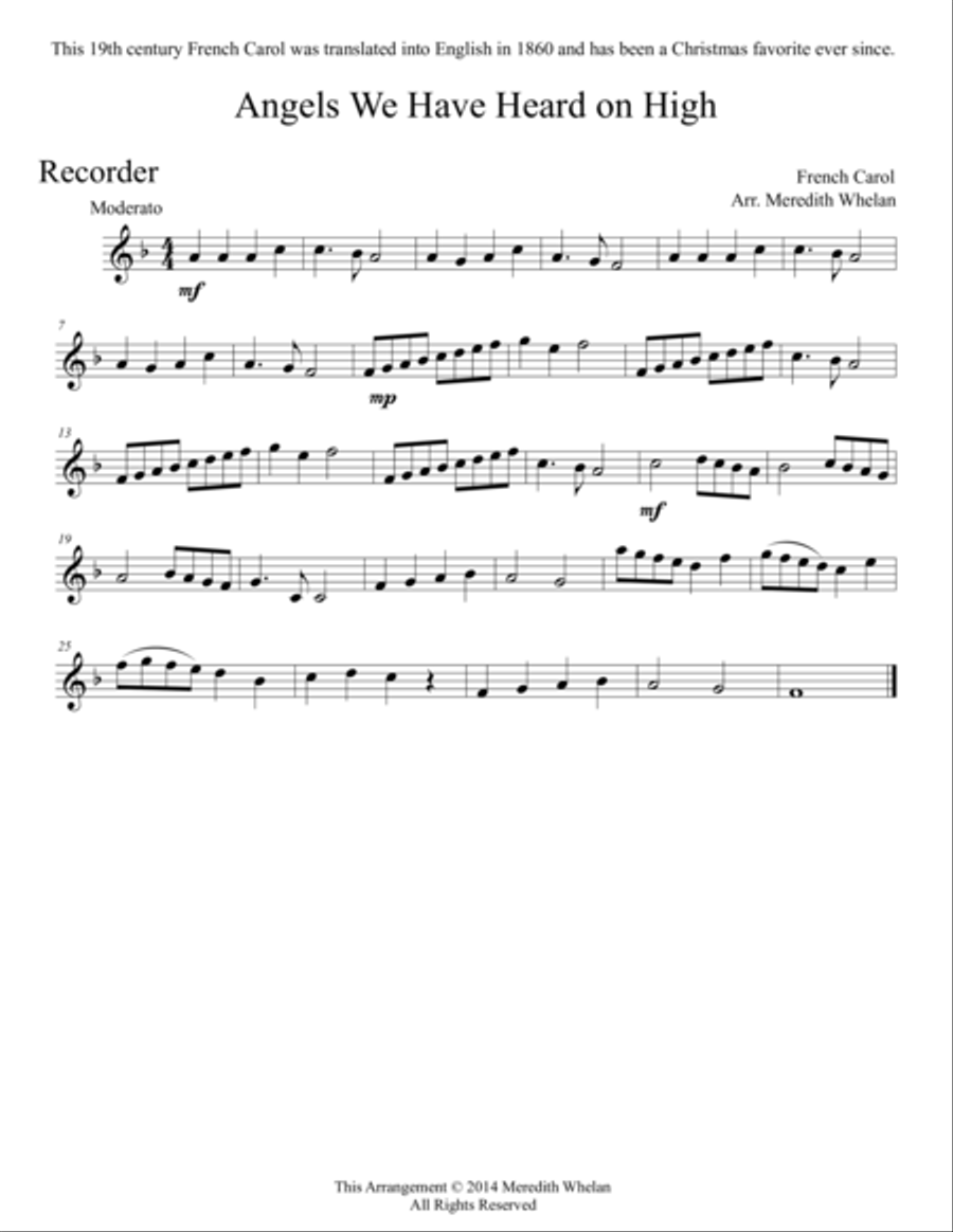 Christmas Duets for Recorder & Piano: Angels We Have Heard on High image number null