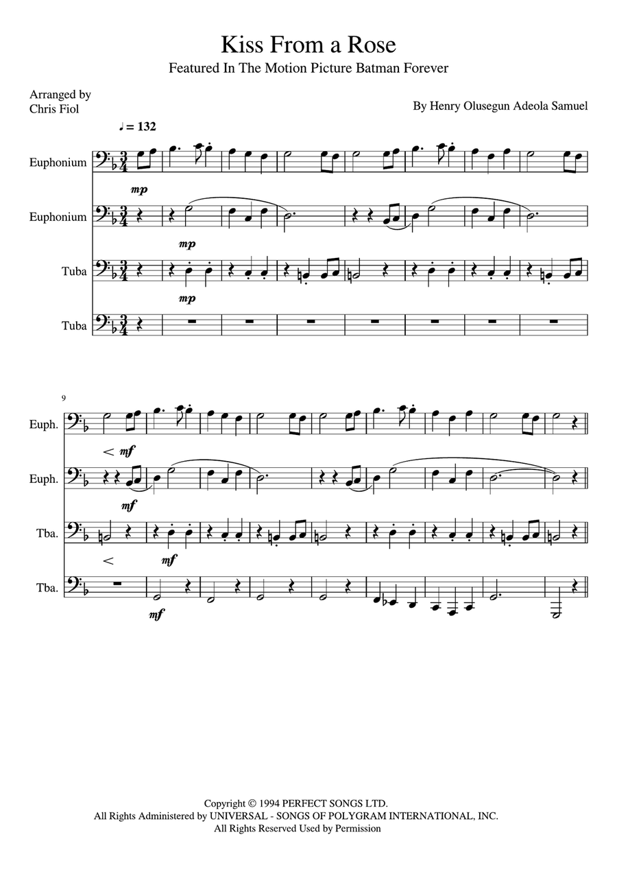 Kiss From A Rose Kiss From A Rose Brass Quartet scores gallery preview page 1