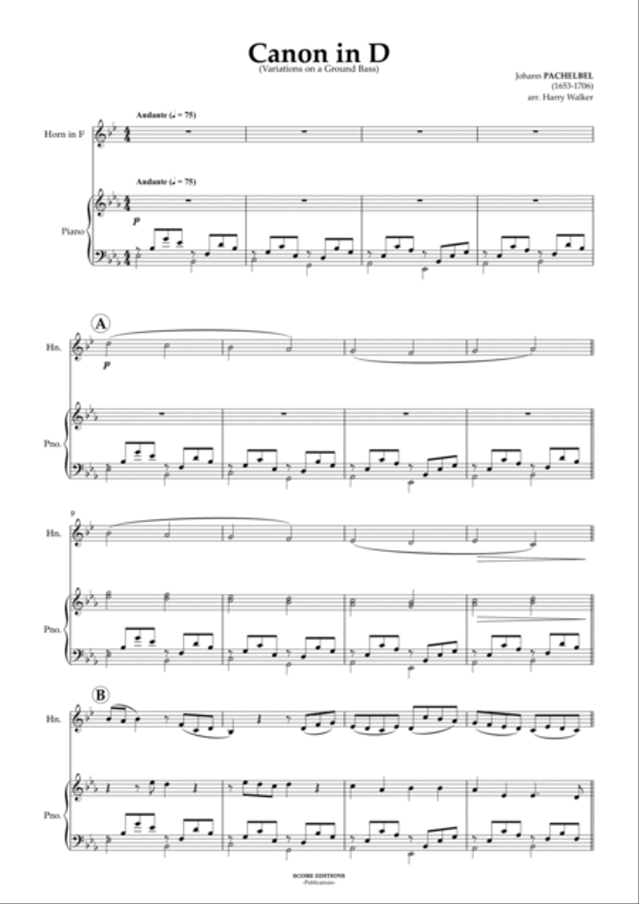 Pachelbel: Canon in D (for Horn in F and Piano) Piano scores gallery preview page 3