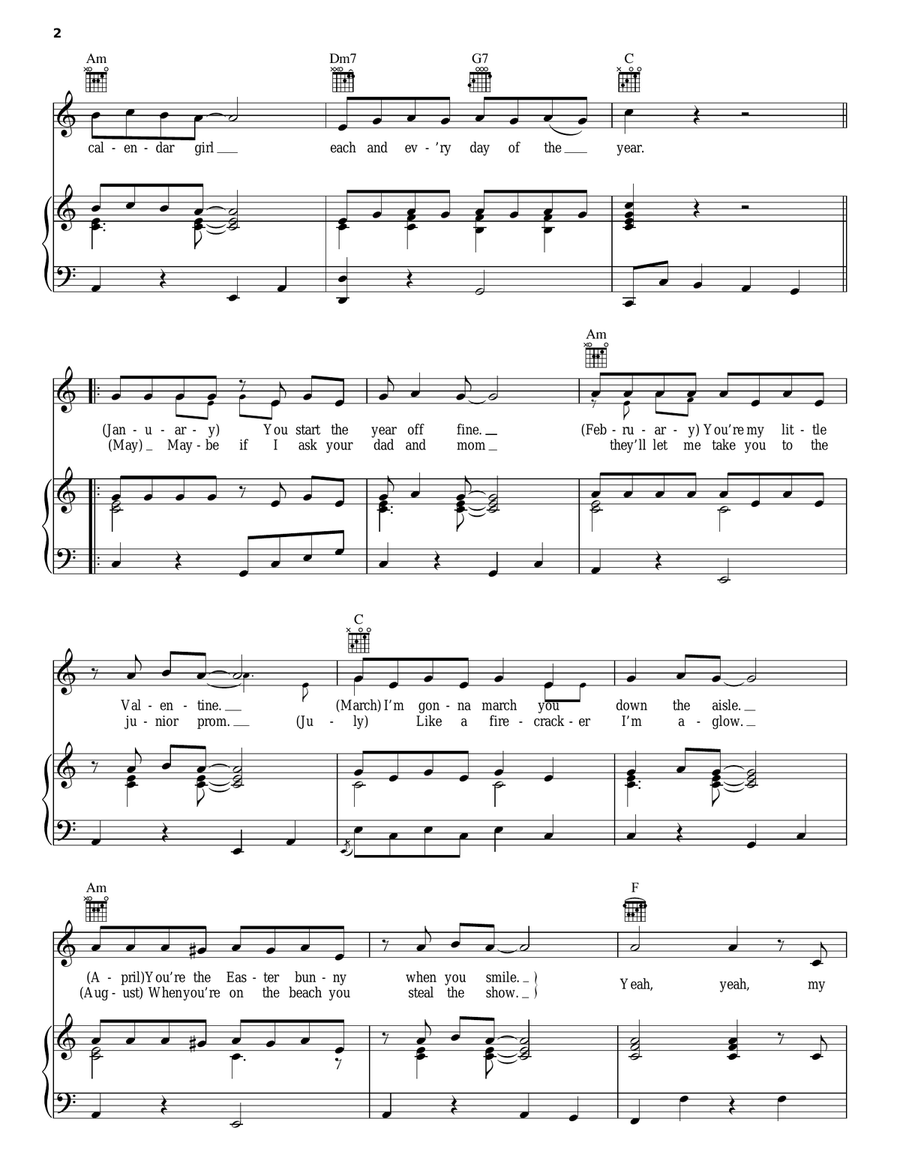 Calendar Girl Calendar Girl Piano, Vocal, Guitar scores gallery preview page 2
