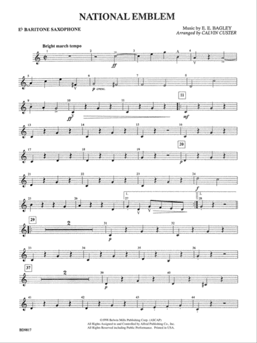 National Emblem: E-flat Baritone Saxophone Concert Band scores gallery preview page 1